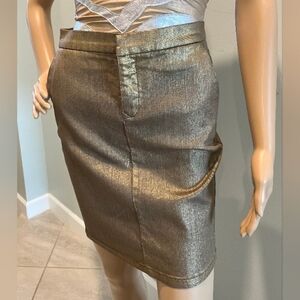 Level 99 Gold Coated Denim Pencil Skirt   Size Small   New With Tags